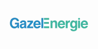 ogo Gazel Énergie, typographie bleue et verte avec élément en mouvement.